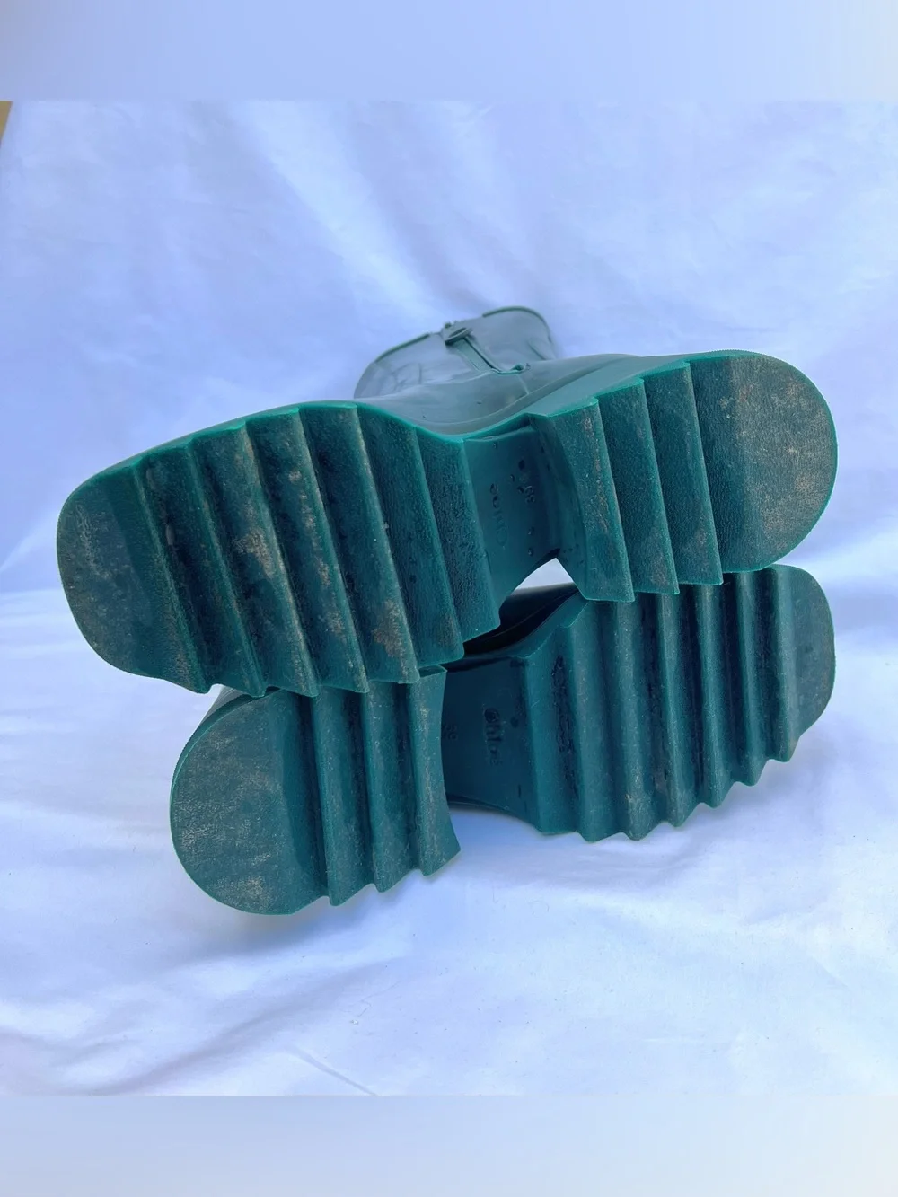 Chloe Betty Dark Emerald Green Rubber Heel Rain Boots Women’s Size 39 US 8